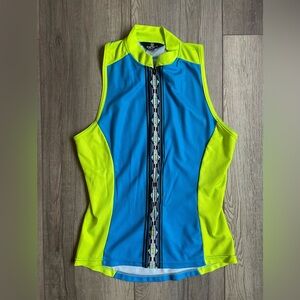 Canari Cycling Top Women's Size Large Sleeveless Blue and Neon